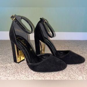Lulu's- Laura Black Velvet Ankle Strap Heels
